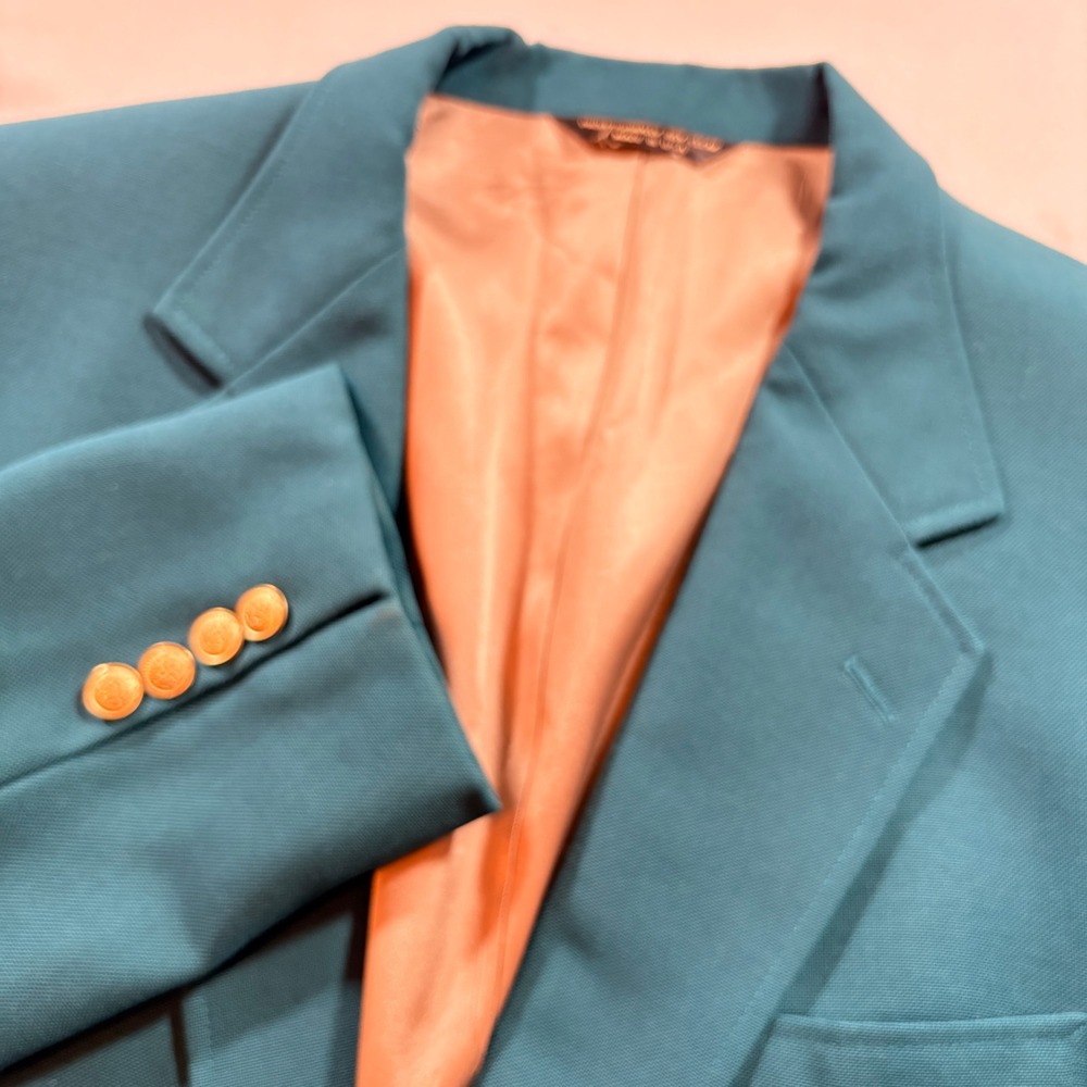 Lacrosse Blazer Sport Coat Men 44R Teal Gold Crest Button Vintage Preppy Regular